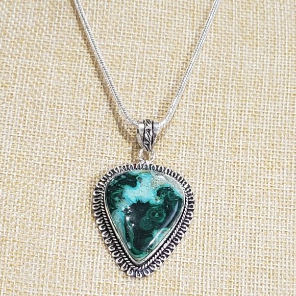 Necklace, Malachite necklace, 925 silver Malachite gemstone pendant necklace
